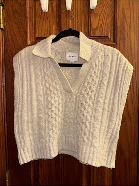 Pink Rose Cream Cable Knit V-Neck Sweater Vest with Collar